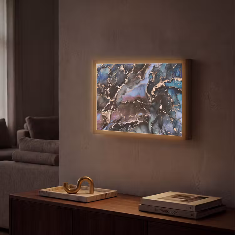 Marmer - Goud - Rosé Light Box met batterij (Wandlamp) middel -sfeer1