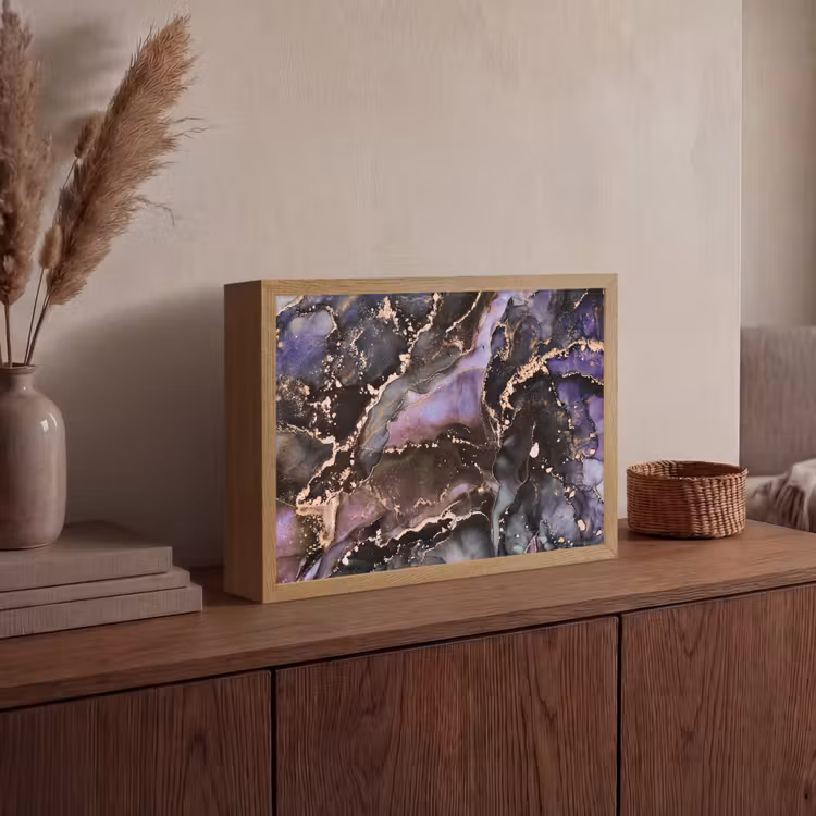 Marmer - Goud - Roze Light Box met batterij (Wandlamp) middel -sfeer2