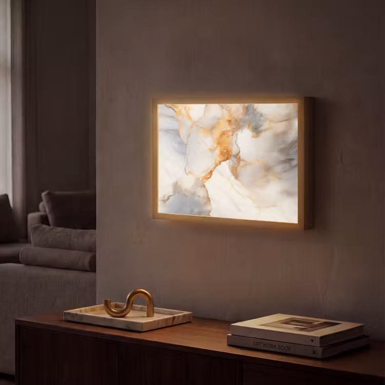 Marmer - Grijs - Goud Light Box met batterij (Wandlamp) middel -sfeer1