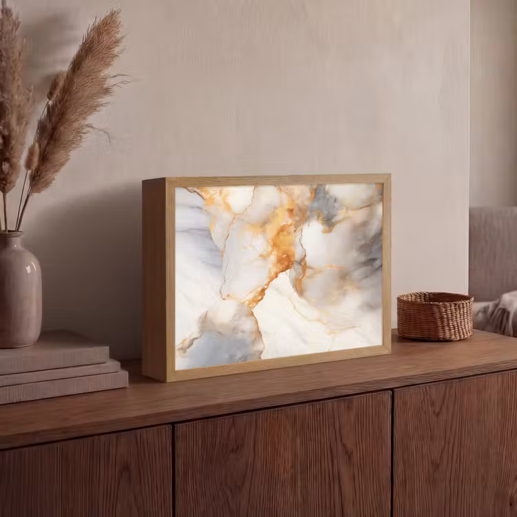 Marmer - Grijs - Goud Light Box met batterij (Wandlamp) middel -sfeer2