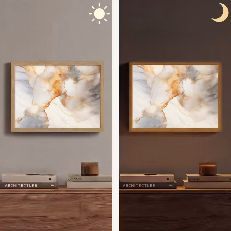 Marmer - Grijs - Goud Light Box met batterij (Wandlamp) middel -sfeer3