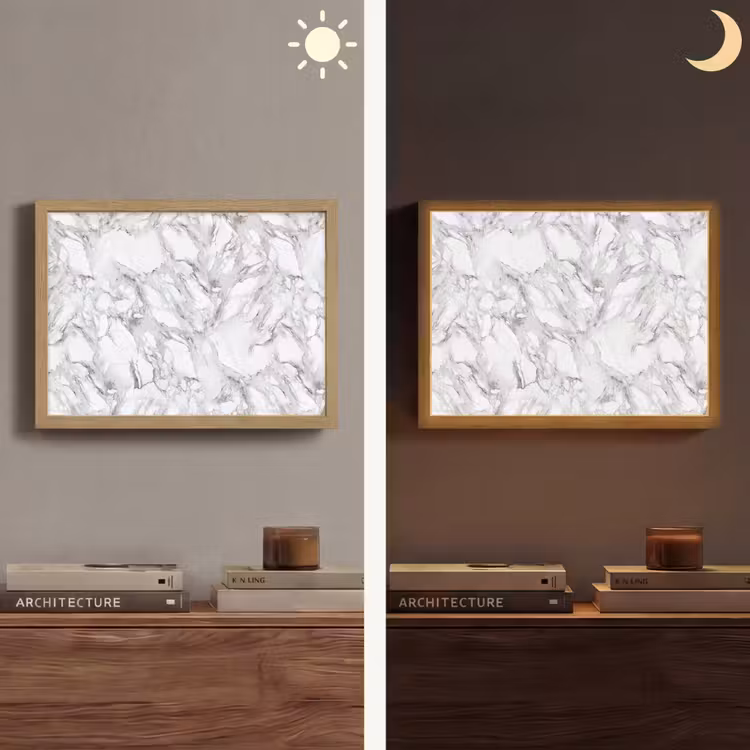 Marmer - Gelaagd - Brekend - Grijsstructuur Light Box met batterij (Wandlamp) middel 907 -sfeer3