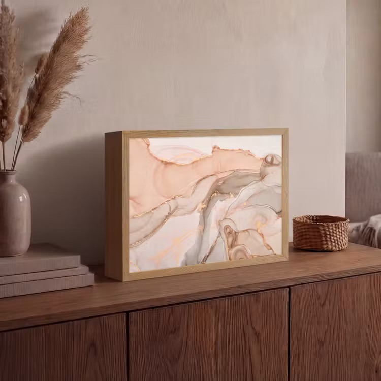 Marmer - Roze - Rosé Light Box met batterij (Wandlamp) middel -sfeer2