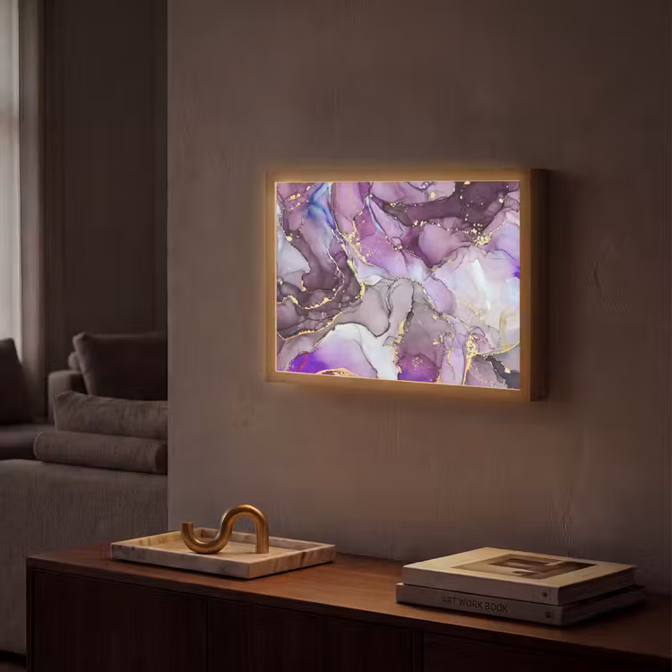 Marmer - Roze - Paars - Gold Light Box met batterij (Wandlamp) middel -sfeer1