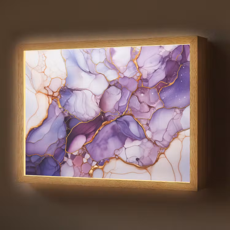 Marmer - Paars - Lila - Goud Light Box met batterij (Wandlamp) middel -z3d_website