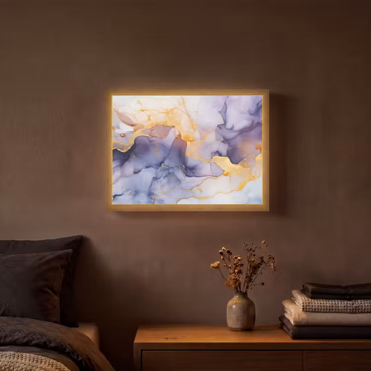 Marmer - Paars - Lila - Goud - Abstract Light Box met batterij (Wandlamp) middel -sfeer4