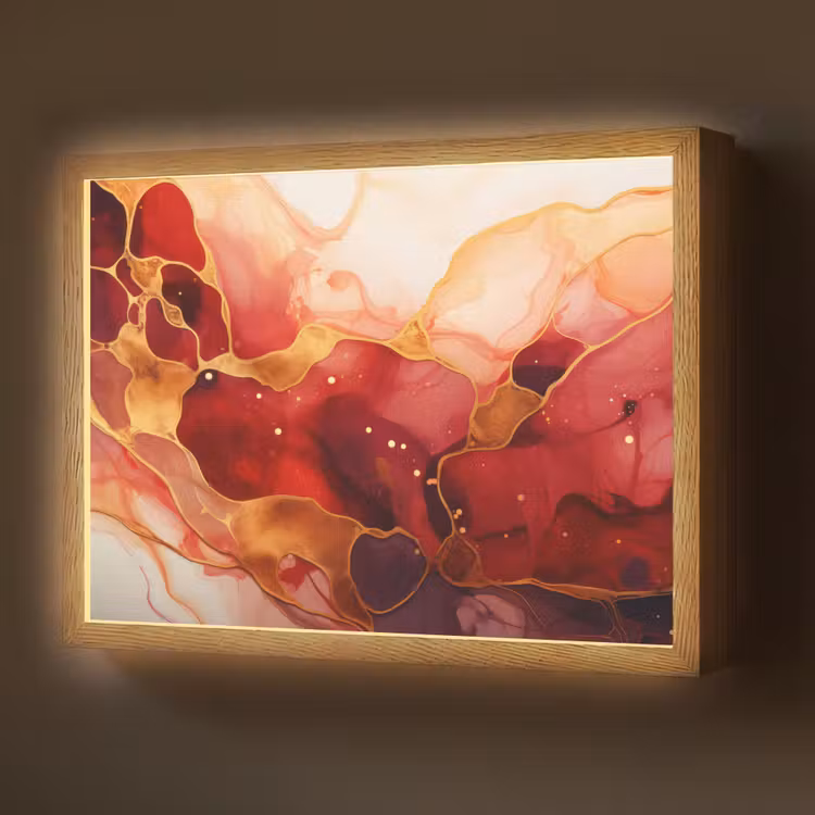 Marmer - Rood - Goud - Modern - Abstract Light Box met batterij (Wandlamp) middel -z3d_website