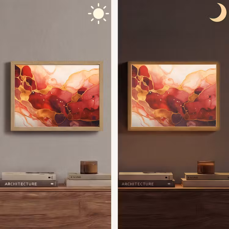 Marmer - Rood - Goud - Modern - Abstract Light Box met batterij (Wandlamp) middel -sfeer3