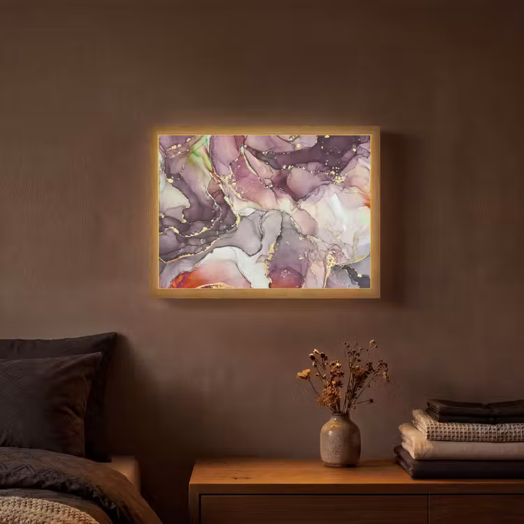 Marmer - Rood - Paars - Goud Light Box met batterij (Wandlamp) middel -sfeer4