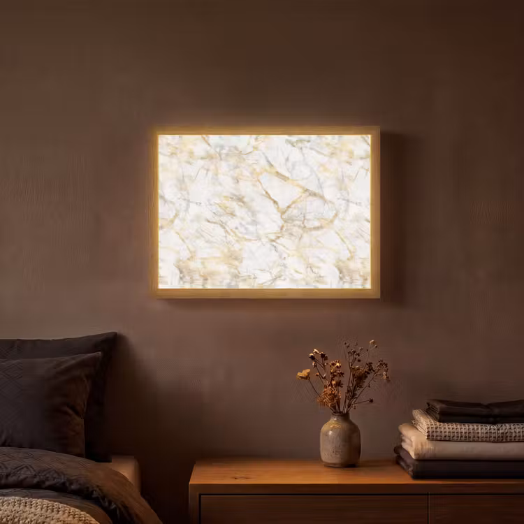 Marmer - Wit - Expressief - Goudaccenten Light Box met batterij (Wandlamp) middel 907 -sfeer4