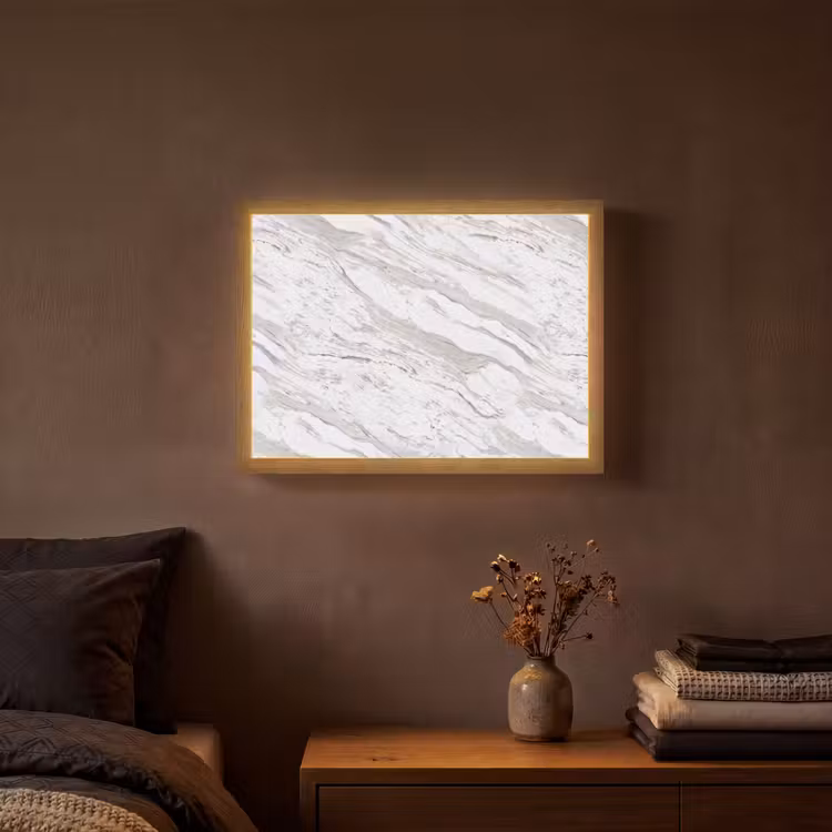 Marmer - Wit - Grijsgroen Light Box met batterij (Wandlamp) middel 907 -sfeer4