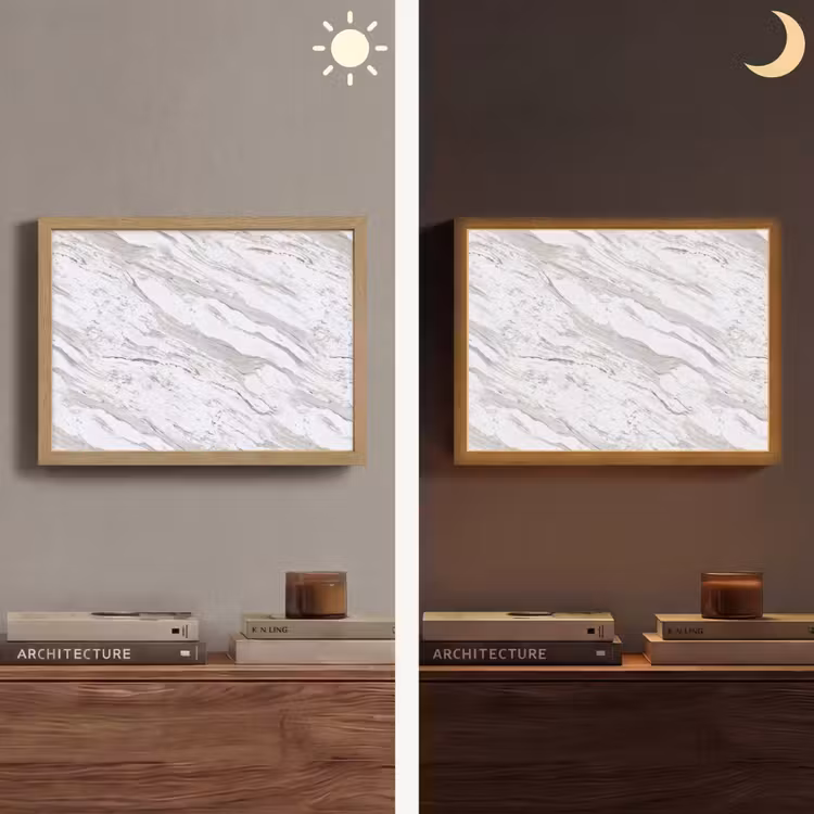 Marmer - Wit - Grijsgroen Light Box met batterij (Wandlamp) middel 907 -sfeer3