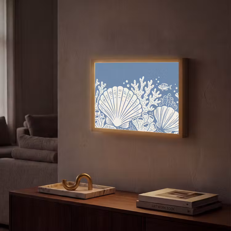 Zeeleven - Koraal - Schelp - Vis - Illustratie - Onderwater Light Box met batterij (Wandlamp) middel -sfeer1