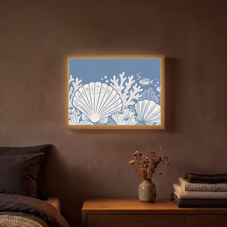 Zeeleven - Koraal - Schelp - Vis - Illustratie - Onderwater Light Box met batterij (Wandlamp) middel -sfeer4