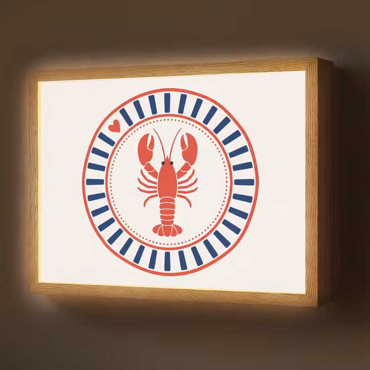 Zeeleven - Kreeft - Embleem - Grafisch - Rood Light Box met batterij (Wandlamp) middel -z3d_website