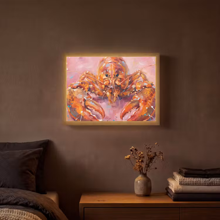Zeeleven - Kreeft - Spatters - Abstract - Roze Light Box met batterij (Wandlamp) middel -sfeer4