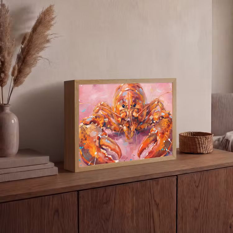 Zeeleven - Kreeft - Spatters - Abstract - Roze Light Box met batterij (Wandlamp) middel -sfeer2