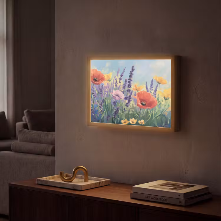 Weide - Bloemen - Kleurrijk Light Box met batterij (Wandlamp) middel -sfeer1