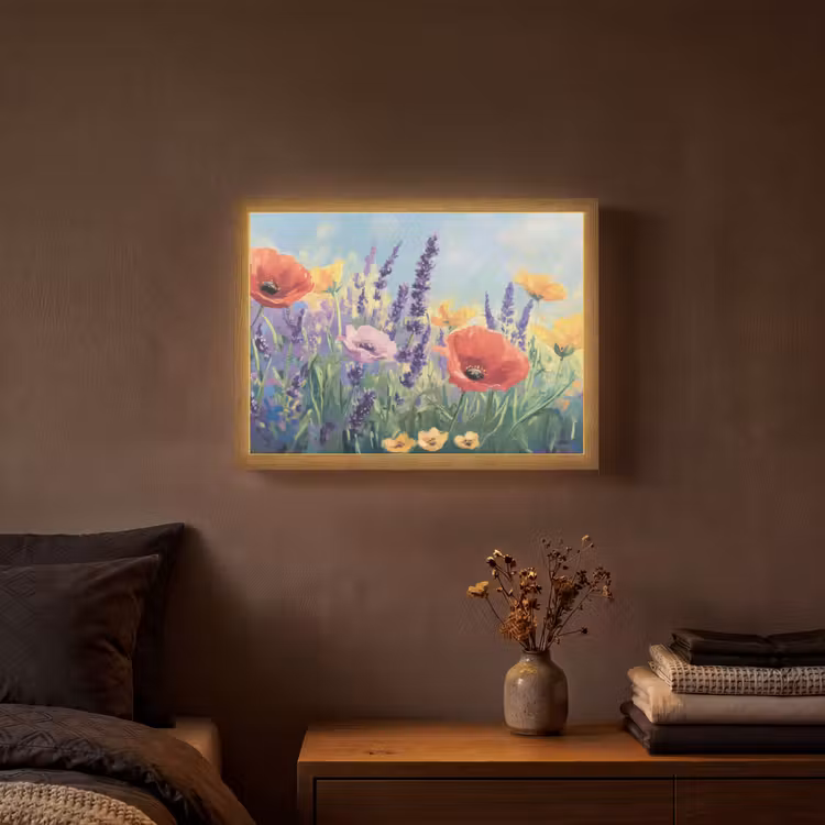 Weide - Bloemen - Kleurrijk Light Box met batterij (Wandlamp) middel -sfeer4