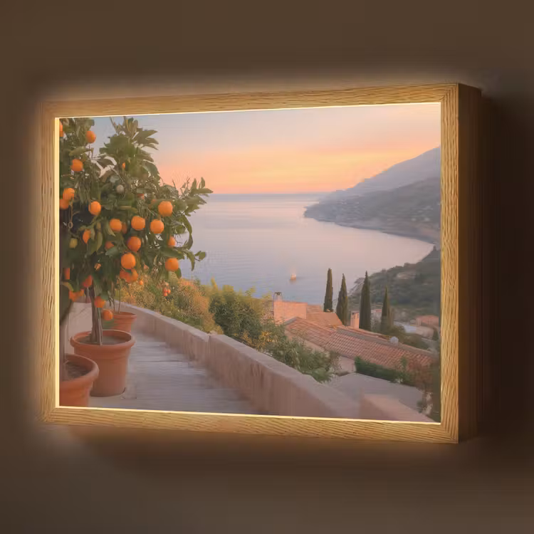 Middelandse zee - Sinaasappel - Heuvels - Zee Light Box met batterij (Wandlamp) middel -z3d_website