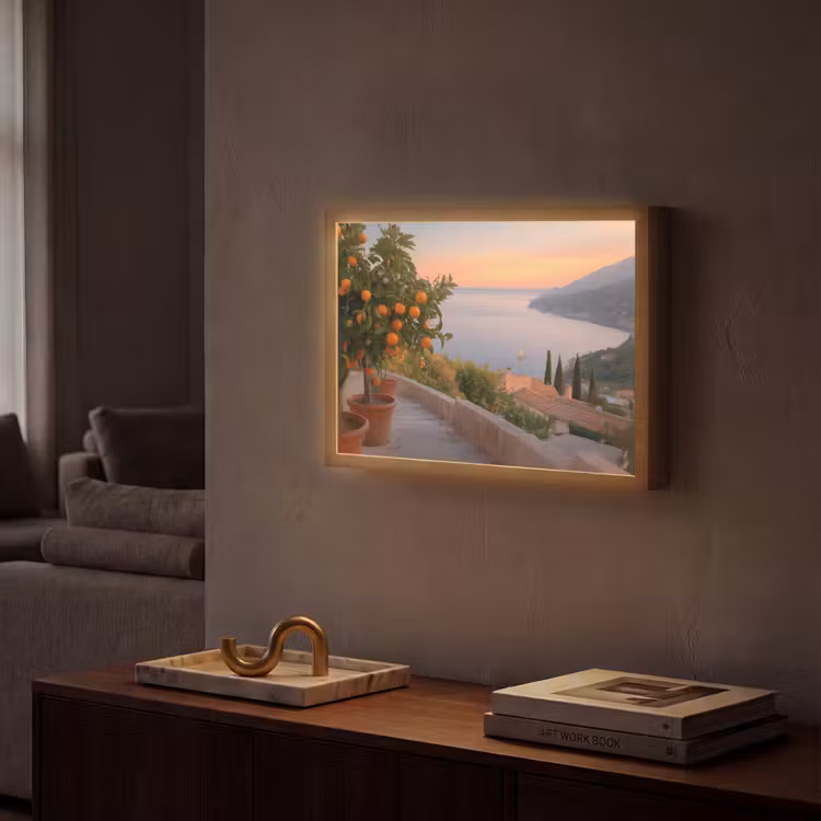 Middelandse zee - Sinaasappel - Heuvels - Zee Light Box met batterij (Wandlamp) middel -sfeer1