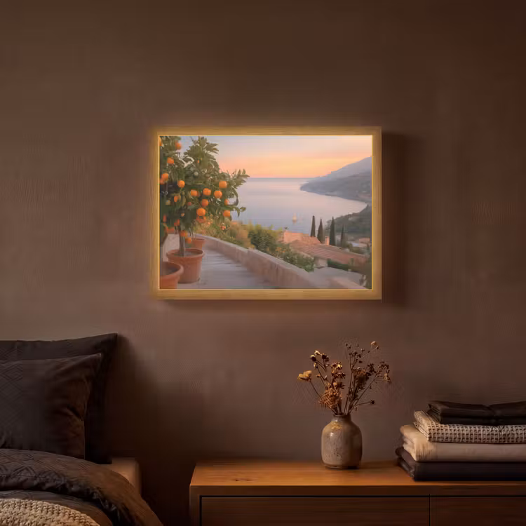 Middelandse zee - Sinaasappel - Heuvels - Zee Light Box met batterij (Wandlamp) middel -sfeer4