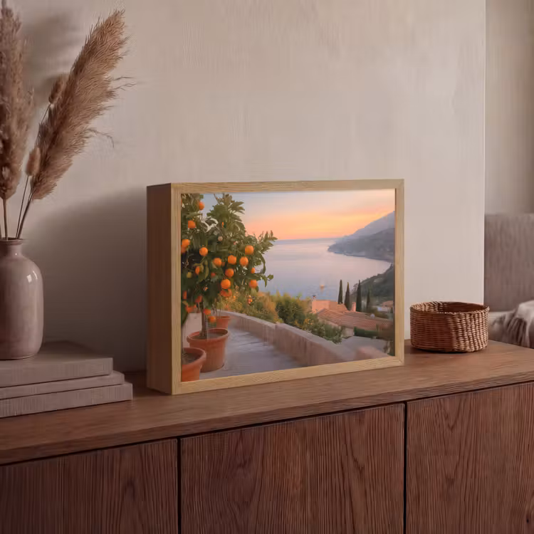 Middelandse zee - Sinaasappel - Heuvels - Zee Light Box met batterij (Wandlamp) middel -sfeer2