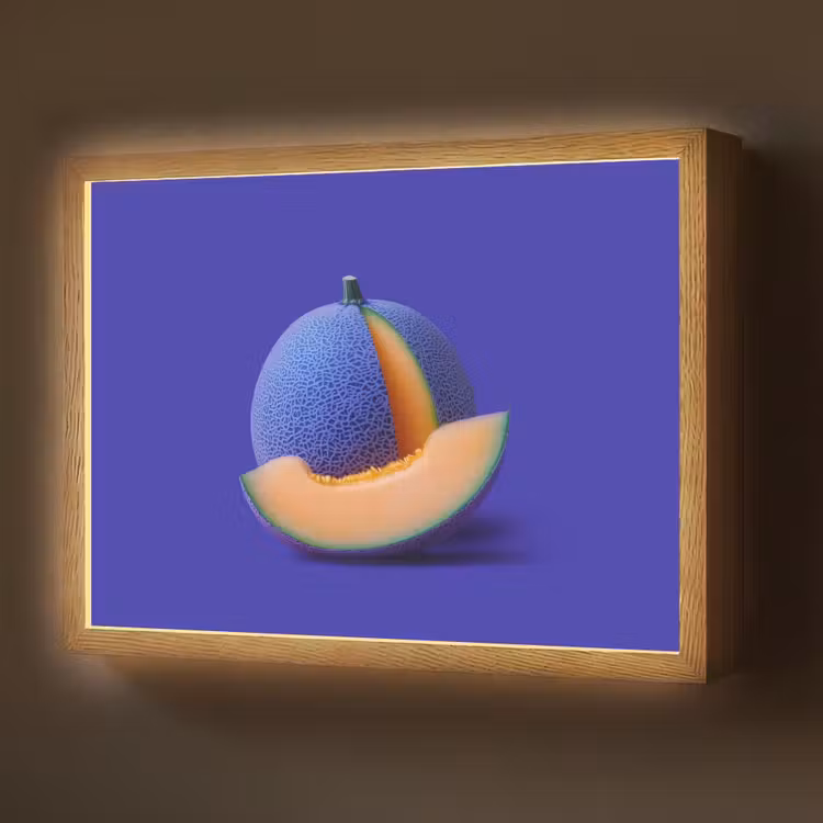 Meloen - Blauw - Oranje - Kunstzinnig Light Box met batterij (Wandlamp) middel -z3d_website