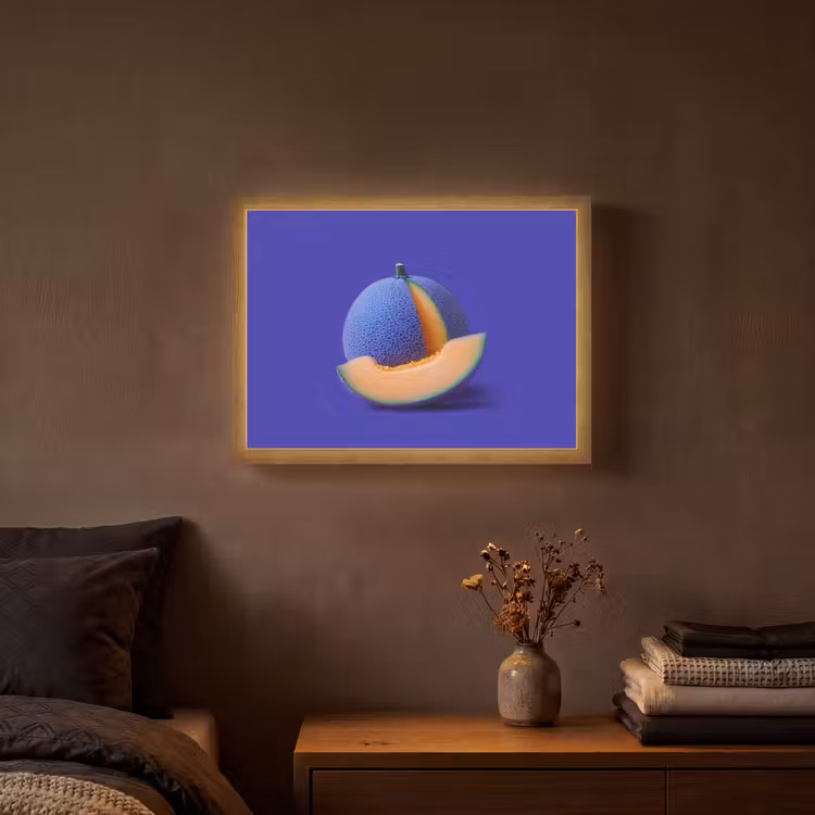Meloen - Blauw - Oranje - Kunstzinnig Light Box met batterij (Wandlamp) middel -sfeer4
