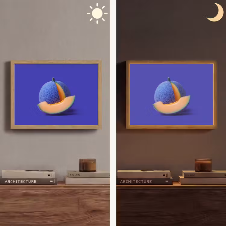 Meloen - Blauw - Oranje - Kunstzinnig Light Box met batterij (Wandlamp) middel -sfeer3