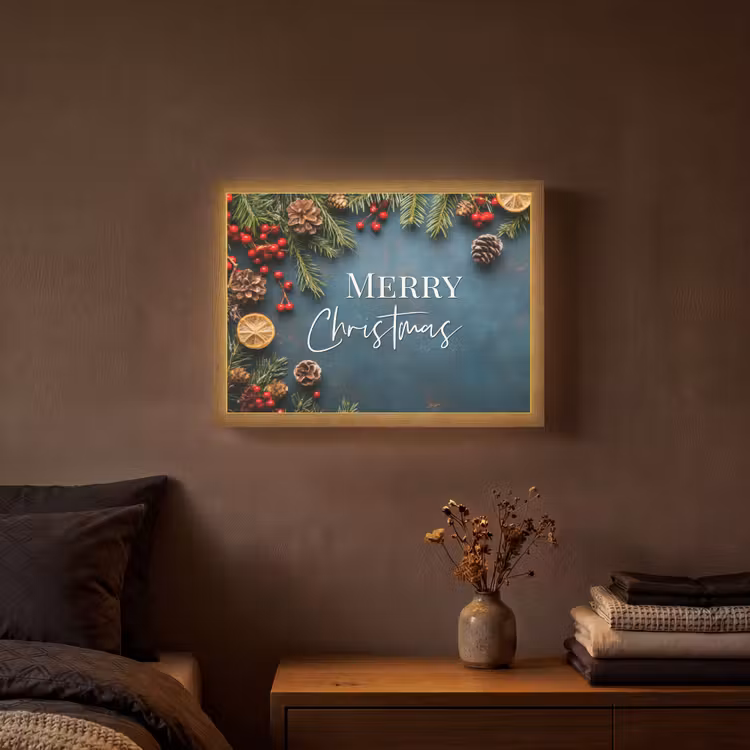 Merry Christmas - Blauw - Kerst - Winter Light Box met batterij (Wandlamp) middel -sfeer4