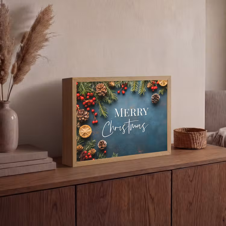Merry Christmas - Blauw - Kerst - Winter Light Box met batterij (Wandlamp) middel -sfeer2