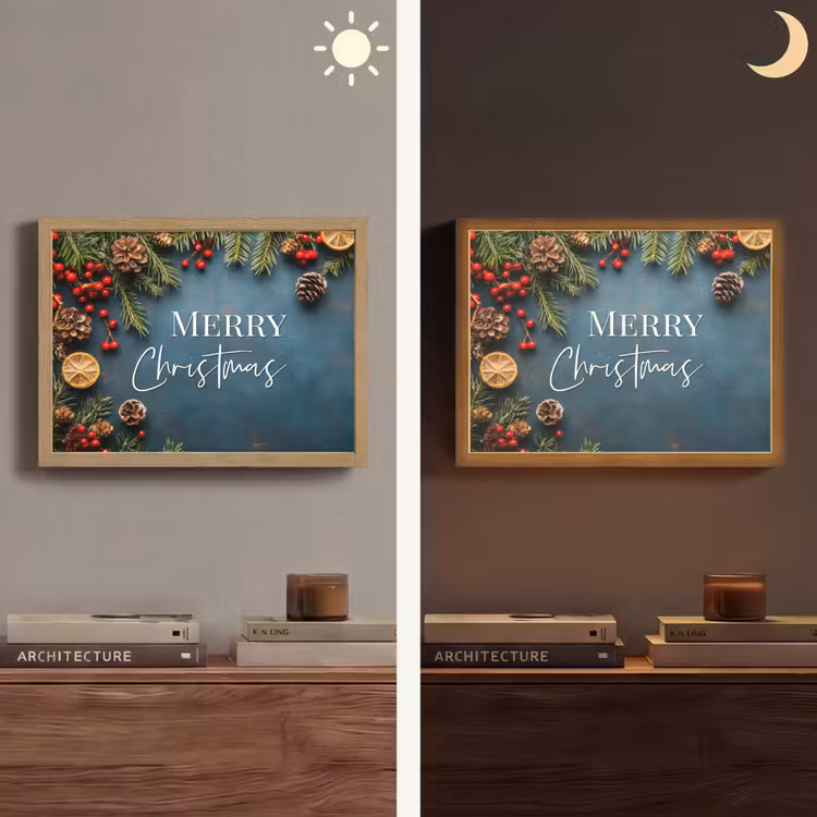 Merry Christmas - Blauw - Kerst - Winter Light Box met batterij (Wandlamp) middel -sfeer3