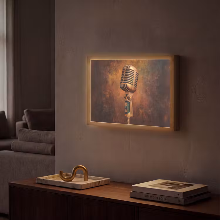 Microfoon - Bruin - Klassiek Light Box met batterij (Wandlamp) middel -sfeer1