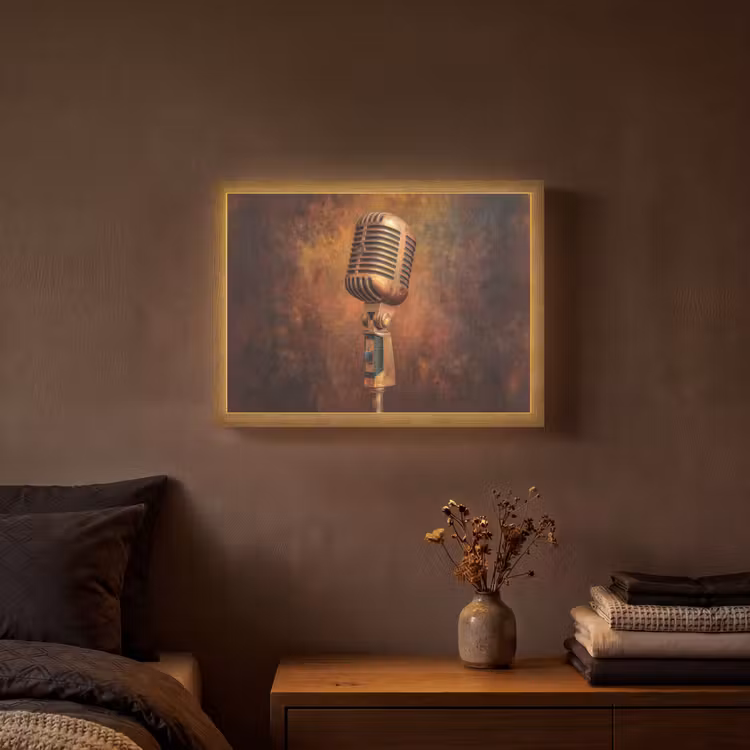 Microfoon - Bruin - Klassiek Light Box met batterij (Wandlamp) middel -sfeer4