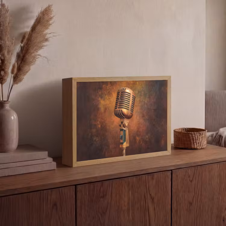 Microfoon - Bruin - Klassiek Light Box met batterij (Wandlamp) middel -sfeer2