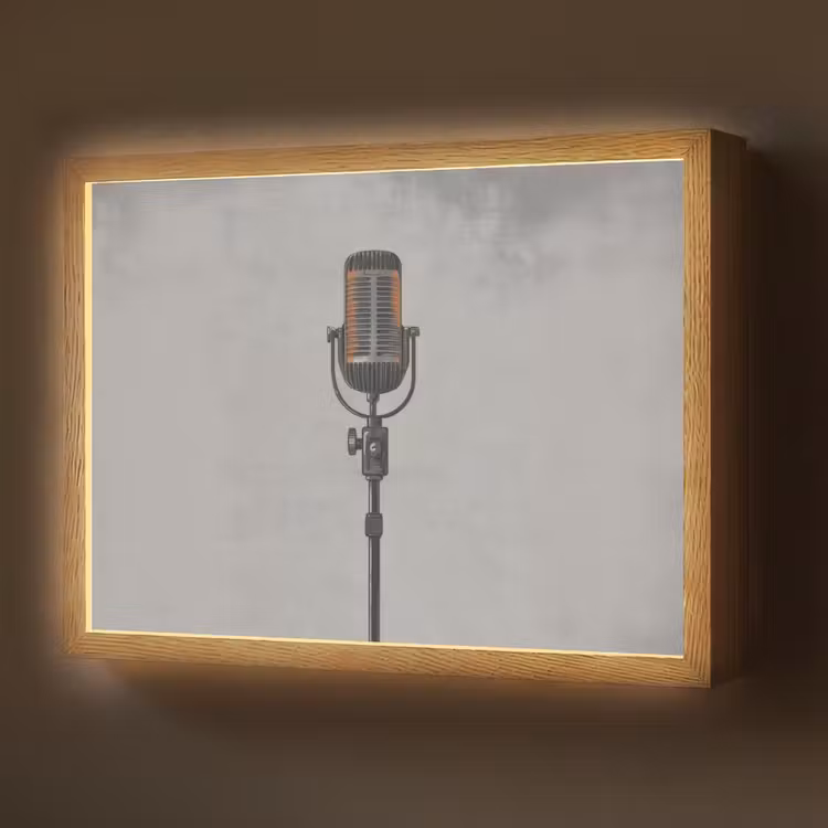 Microfoon - Vintage - Illustratie - Grijs Light Box met batterij (Wandlamp) middel -z3d_website