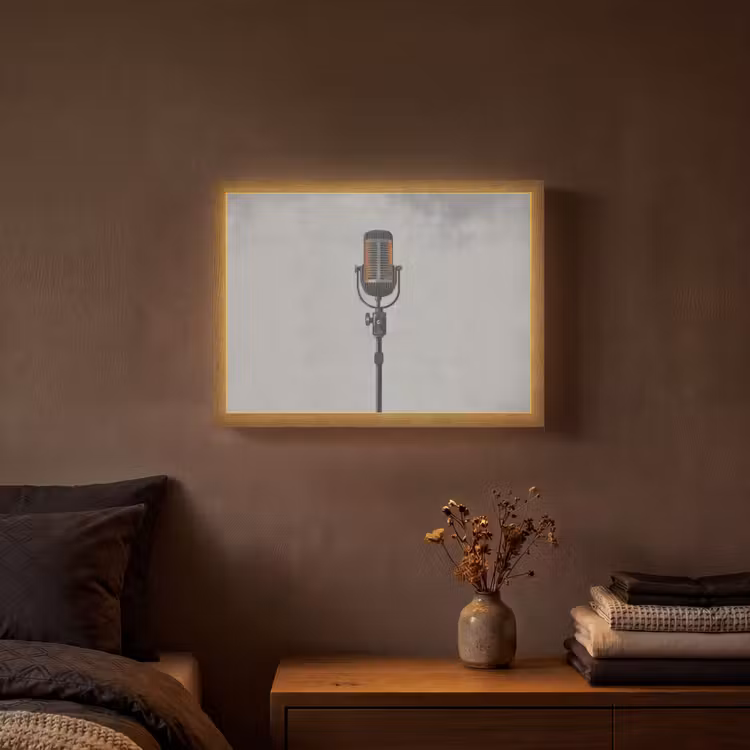 Microfoon - Vintage - Illustratie - Grijs Light Box met batterij (Wandlamp) middel -sfeer4