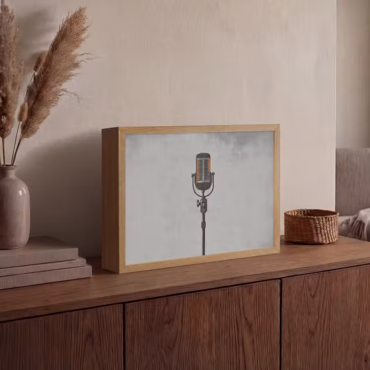 Microfoon - Vintage - Illustratie - Grijs Light Box met batterij (Wandlamp) middel -sfeer2