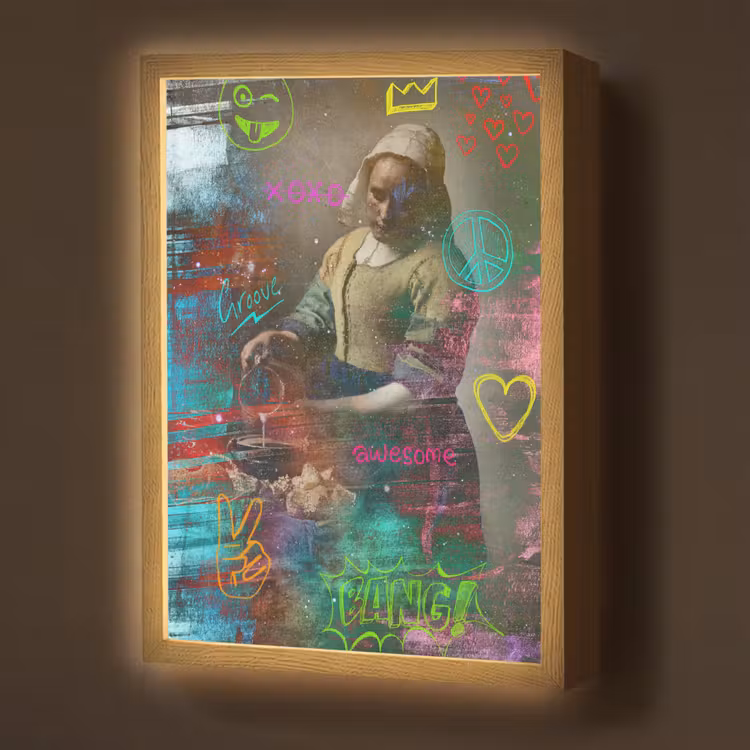 Melkmeisje - Johannes Vermeer - Graffiti Light Box met batterij (Wandlamp) middel -z3d_website