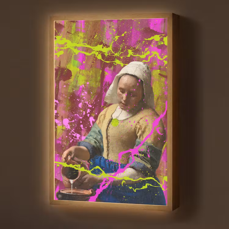 Melkmeisje - Johannes Vermeer - Neon Light Box met batterij (Wandlamp) middel -z3d_website