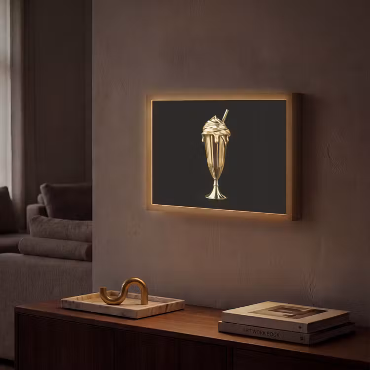 Milkshake - Goud - Drinken - Zwart Light Box met batterij (Wandlamp) middel -sfeer1