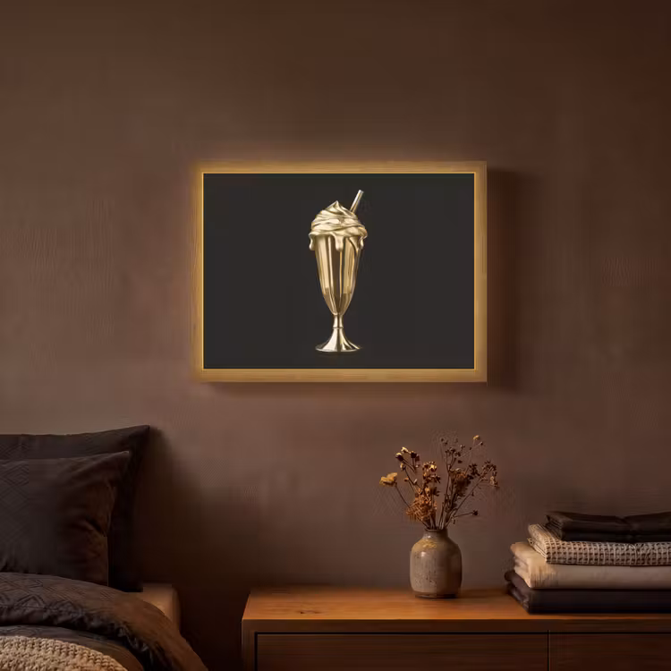 Milkshake - Goud - Drinken - Zwart Light Box met batterij (Wandlamp) middel -sfeer4