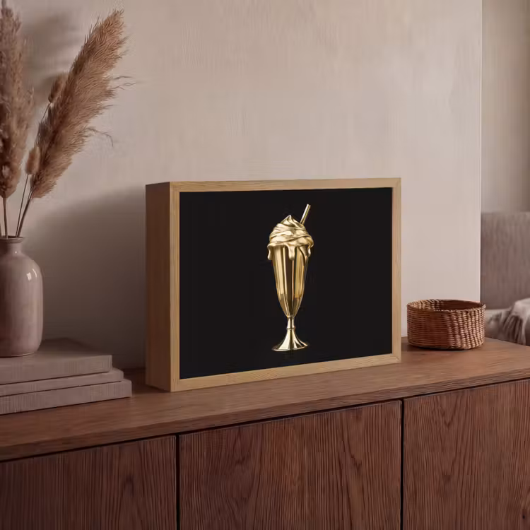 Milkshake - Goud - Drinken - Zwart Light Box met batterij (Wandlamp) middel -sfeer2