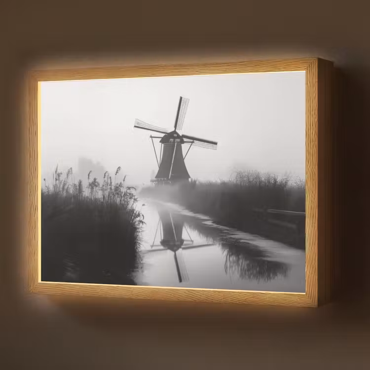 Molen - Weerspiegeling - Landschap - Water Light Box met batterij (Wandlamp) middel -z3d_website
