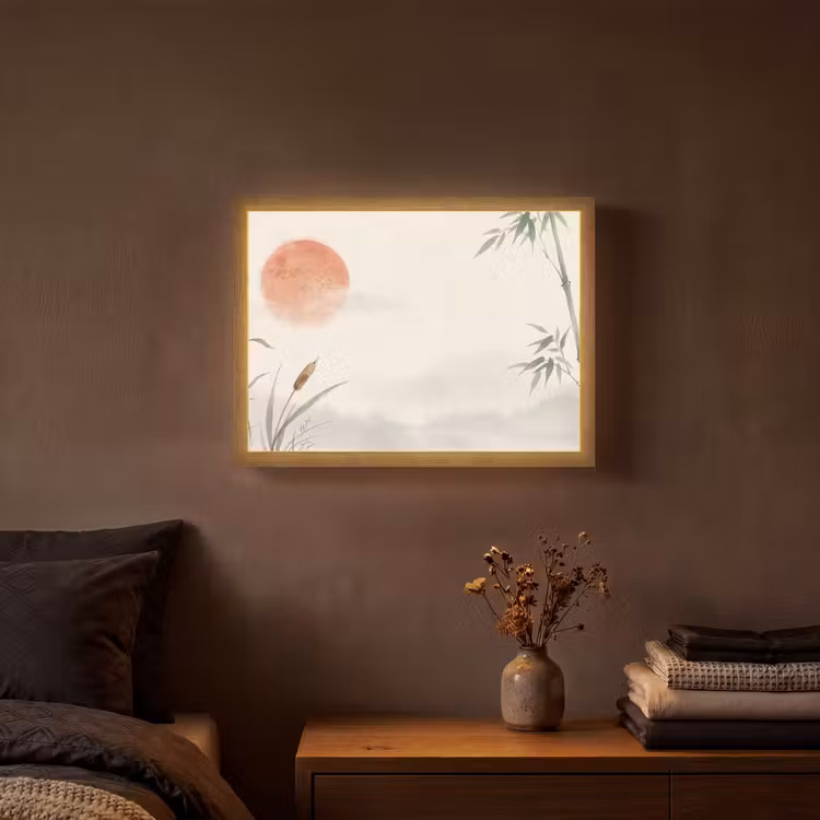 Minimalistisch - Bamboe - Groen Light Box met batterij (Wandlamp) middel -sfeer4