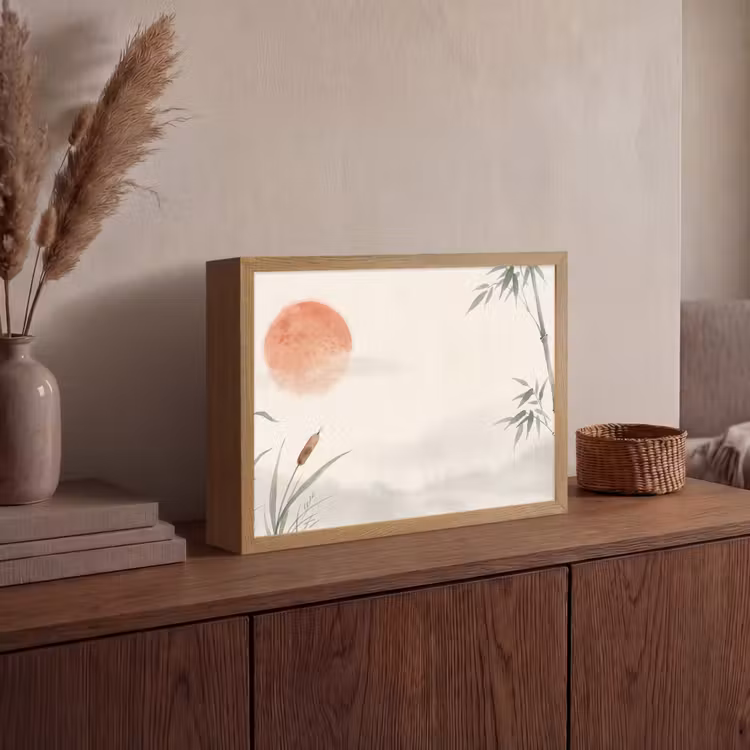 Minimalistisch - Bamboe - Groen Light Box met batterij (Wandlamp) middel -sfeer2