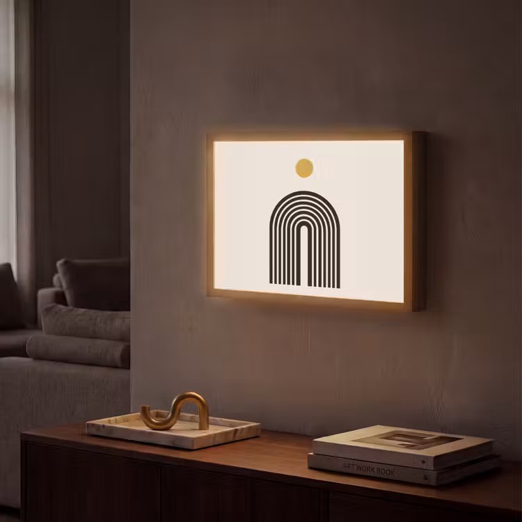 Minimalistisch - Zwarte boog - Gouden cirkel Light Box met batterij (Wandlamp) middel -sfeer1