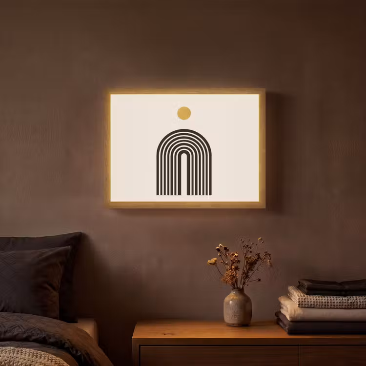 Minimalistisch - Zwarte boog - Gouden cirkel Light Box met batterij (Wandlamp) middel -sfeer4