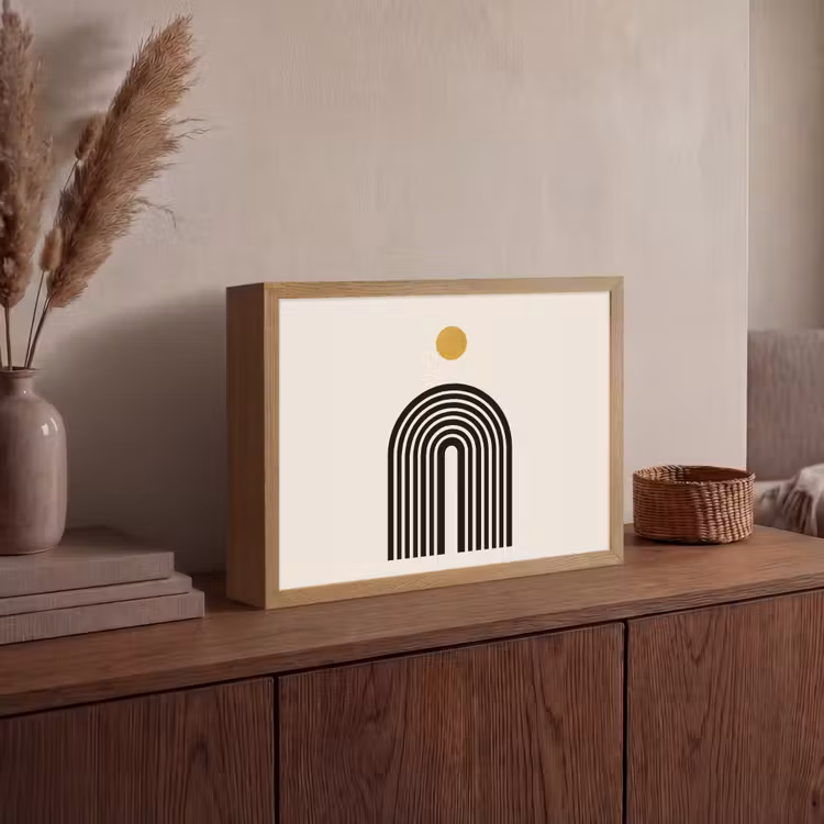 Minimalistisch - Zwarte boog - Gouden cirkel Light Box met batterij (Wandlamp) middel -sfeer2
